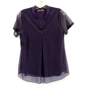Miusey Womens Top Size Large Purple T-shirt with Mesh Overlay Split Neckline